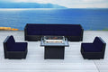 7 Piece Outdoor Patio Furniture Black Wicker Conversation Set with Fully Assembled Sectional and 42-inch Propane Gas Fire Table