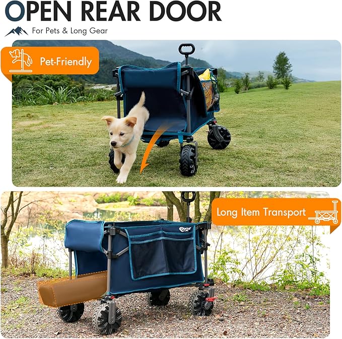 Portal 350L Collapsible Wagon Cart with Removable Canopy, 270LB Folding Utility Cart with Rear Door for Pet, Camping, Beach, and Outdoor Adventures