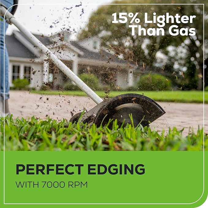 Greenworks 60V 8" Brushless Cordless Edger with 2.0Ah Battery & Charger – Tool-Free Depth Adjustment, Lightweight Lawn Edging Tool, 4-Year Warranty
