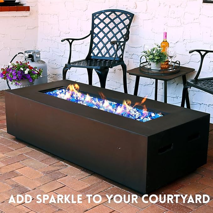 GasSaf 1/2 Inch Fire Glass Reflective Tempered Fireglass Cut Crushed FireGlass for Fire Pit, Fireplace, Replaces Existing Gas Logs(20 Pound)(Cobalt/Caribbean Blue, Crystal Ice Reflective)