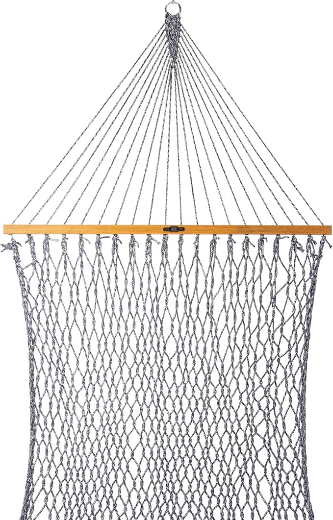 Original Pawleys Island Large Navy DuraCord Rope Hammock – 13 ft. x 55 in., 2-Person, 450 lb Capacity, Oak Spreader Bar, Zinc-Plated Hardware, Handcrafted in The USA