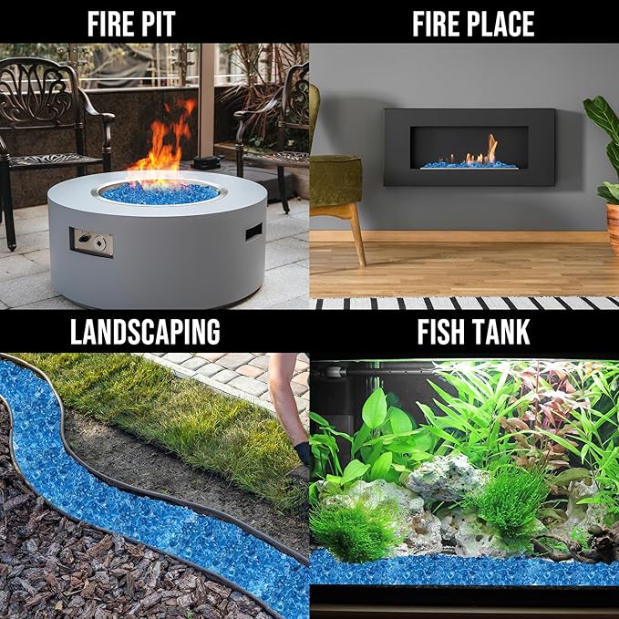 Skyflame High Luster 10-Pound Regular Fire Glass for Fire Pit Fireplace Garden Landscaping Pacific Blue 1/4" Size