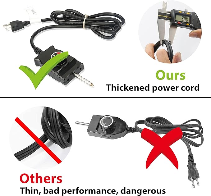 Power Cord for Masterbuilt Smoker Parts Analog Control Plug Dial Knob Temp Thermostat Controller Replacement Heating Element Electric Grill Turkey Fryers