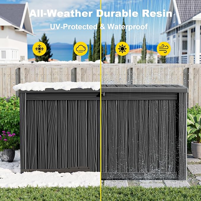200 Gallon Deck Box Large Outdoor Storage Box for Patio Furniture,Outdoor Cushions,Garden Tools and Pool Supplies,Waterproof,Weatherproof(Black)