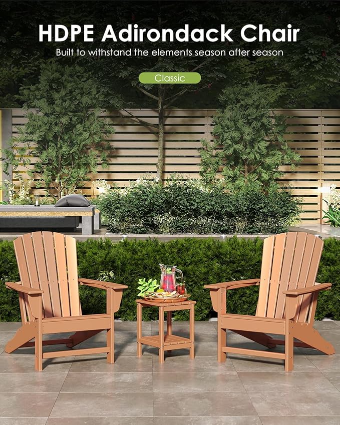 GREENVINES Adirondack Chairs Set of 4 | HDPE Plastic | All Weather | Oversized Fire Pit Chair | Teak | Poly Lumber | for Outdoor Deck Backyard Patio Garden