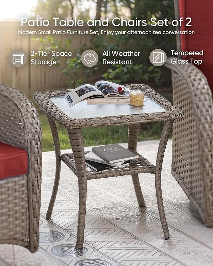 HUMMUH 6 Pieces Patio Furniture Set-Patio Glider Loveseat with Rattan Outdoor Swivel Chairs Outdoor Conversation Furniture Sets for Deck Lawn Porch Balcony Poolside-Grey/Red