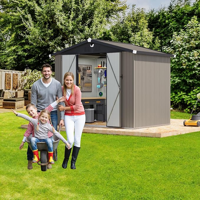 Outdoor Storage Shed 8x6 FT,Metal Tool Sheds,Waterproof Outside Storage Sheds,Large Storage Building with Lockable Door