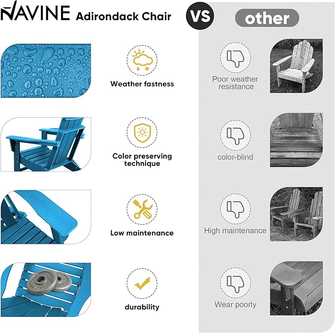 Adirondack Chair Set of 6, HDPE Folding Adirondack Chair with Multifunctional Cup Holder, Weather Resistant Fire Pit Chair for porches, patios, poolsides, Decks.