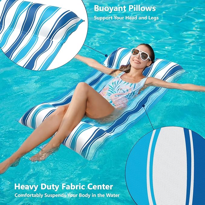Jasonwell Water Hammock Pool Floats - Fabric Inflatable Pool Hammock Float Floaties 4 in 1 (Saddle Lounge Chair Drifter) Lake Beach Floating Loungers Swimming Pool Rafts Toys for Adults