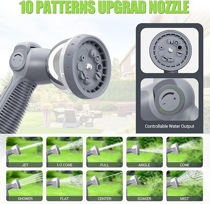 5/8" × 110 ft Retractable Hose Reel, Heavy Duty Retractable Garden Hose Reel Wall Mounted with 10-Pattern Hose Nozzle/Any Length Lock/Slow Return System/180°Swivel Bracket