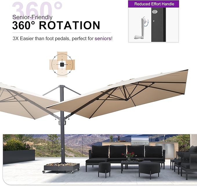 PURPLE LEAF 13 FT Square Patio Umbrella Large Outdoor Aluminum Offset Umbrella with 360-degree Rotation Cantilever Umbrella for Garden Deck Backyard Pool Beige