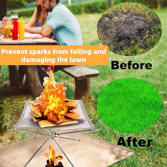 Portable Fire Pits,22 inch Camping Fire Pit Kit- Foldable Large Upgrade 304 Stainless Steel Mesh with Fire Pit Mat and Carry Bag,Perfect for Backyard,Garden,Picnic Campfire, Outdoor Hiking
