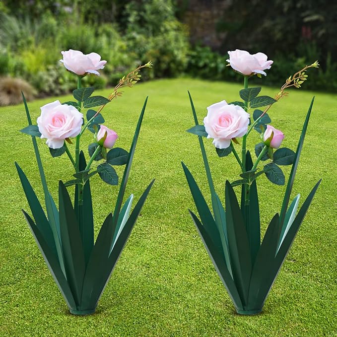 Homight Large Agave Sculpture Rustic Metal Agave Plant Outdoor Interior Decoration Outdoor Lawn Decoration Yard Wooden Posts Matching Garden Suitable for Patio