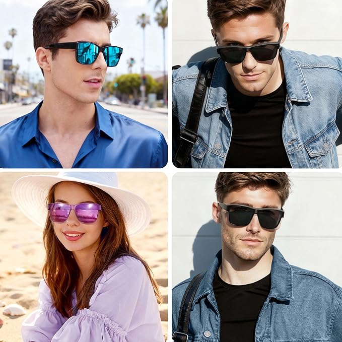 ANDWOOD Fit Over Glasses Polarized Sunglasses for Women Men Oversized Square Shades UV400 Protection