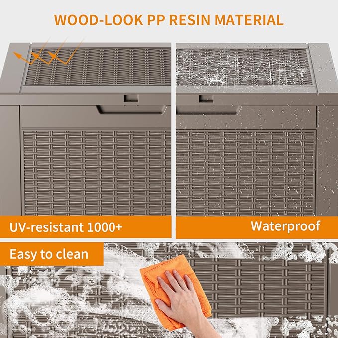 31 Gallon Deck Box Large Outdoor Storage for Patio Furniture,Outdoor Cushions,Garden Tools and Pool Supplies,Waterproof,Resin,Lockable(Grey)
