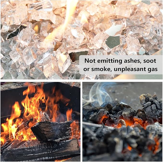 GRISUN 20 Pounds White Fire Pit Glass - 1/2 Inch Reflective Tempered Fire Glass Rocks for Natural or Propane Fireplace, Safe for Outdoors and Indoors Firepit, High Luster