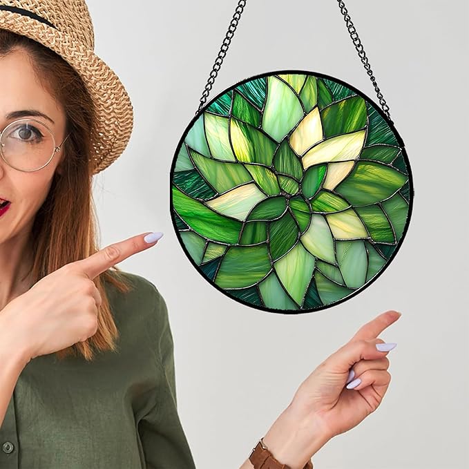 CRISGIF Stained Glass Window Hanging - Ireland Green Suncatcher for Doors Garden Patio Sun Catchers Decor Mother's St. Patrick's Day Birthday for Women Men Mom Nana Friend 6.3 in