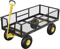 900 LBS Garden Cart on Wheels with Adjustable Handles, Heavy Duty Steel Garden Wagon with Removable Mesh Sides to Convert into Flatbed, Wagon Cart for Lawn Farm Yard, Black