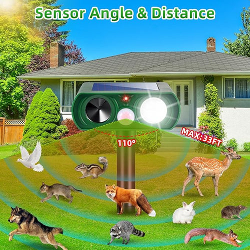 2 Pack 2026 Solar Ultrasonic Repellent Outdoor Cat Squirrel Skunk Dog Repellent for Yard,Deer Repeller Devices Motion Detection,Animal Deterrent Light for Rabbit Racoon Rodent Bird