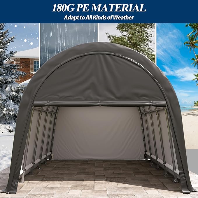 COVERONICS 12x20 FT Carpot, Round Portable Garage,Carport Canopy with Galvanized Steel Metal Frame & Vents, Round Style Outdoor Storage Shed for Car, Truck, Boat, Patio Furniture Anti-Snow Waterproof