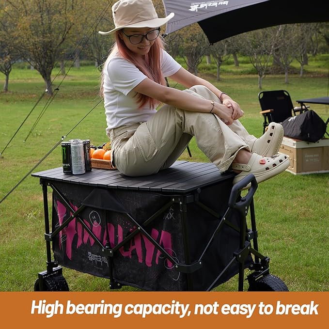 Aluminum Alloy Steel Collapsible Board Desktop Folding Table for Garden Cart Foldable Wagon Heavy Duty Foldable Metal Outdoor Camping 37.4x21.6 inch (Black)