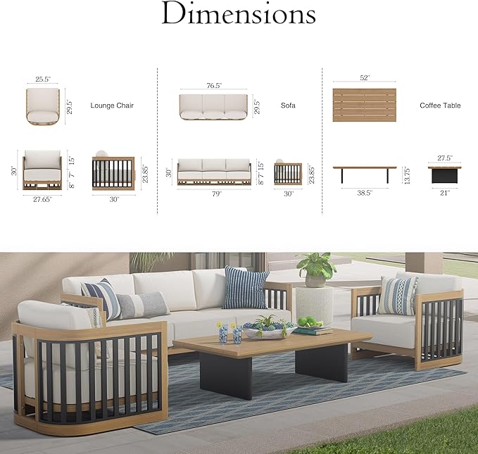 Ulax furniture Patio Aluminum Conversation Sofa Set, Outdoor Sectional Set with Cushions