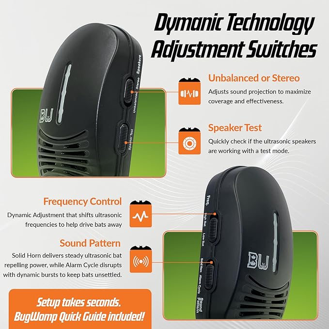 BugWomp-BEU Bat Expulsion Unit – Dynamic Ultrasonic Bat Repellent (Midnight Black Edition)