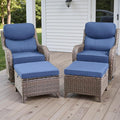 Rilyson Wicker Outdoor Patio Furniture Set - 4 Piece Patio Conversation Set with Swivel Rocker Chairs and Ottomans, 6 inch Cushions, High Back, Deep Seating, for Porch Deck Garden Brown/Blue