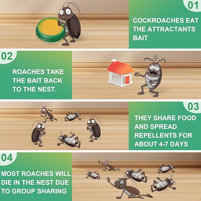 Roach Bait - Roach Traps Cockroach Bait Gel, Cockroach Killer Indoor Infestation, Indoor Home Repellent for Small Large Cockroaches, Get Rid of Roaches Permanently Outdoor (48)
