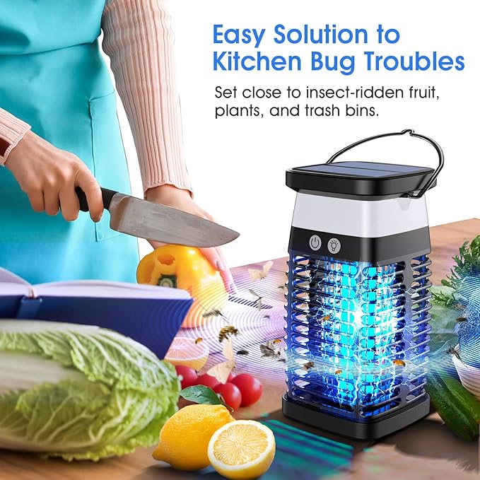 Bug Zapper Outdoor Indoor Mosquito Zapper Solar Fly Zapper Rechargeable Electric Mosquito Killer IP68 Waterproof Insect Fly Trap Plug in with RGB Light & Reading Lamp for Patio Camping Home Backyard