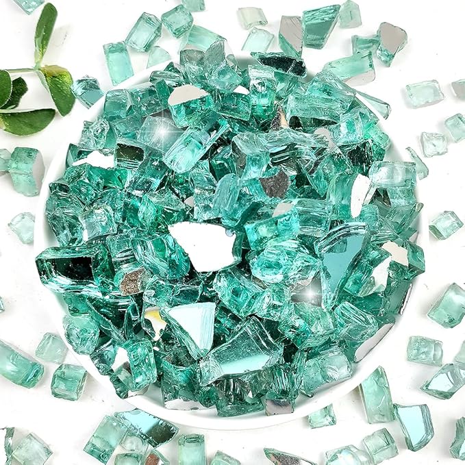Fire Glass for Propane Fire Pit, 1/2 Inch High Reflective Fireplace Glass Rocks for Fire Pit Table, 20 lbs Fire Pit Glass Rocks for Outdoor Fire Table and Landscaping, Light Green
