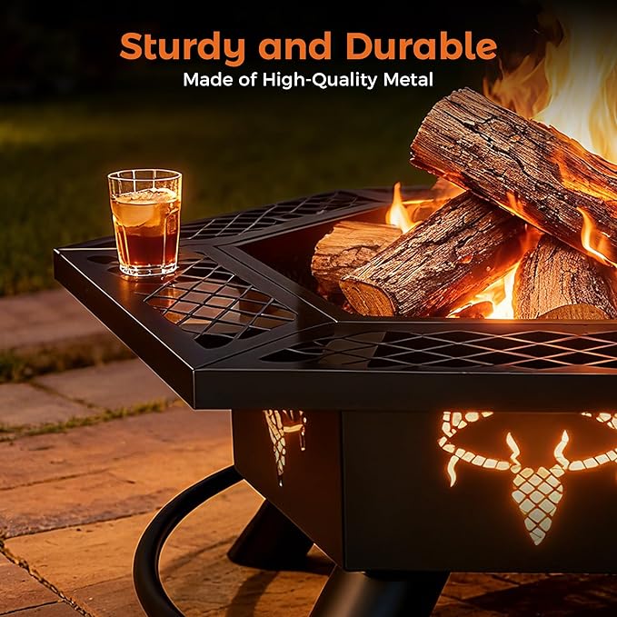 BALI OUTDOORS Fire Pit with BBQ, Outdoor Fire Pit for Wood Burning, Patio Firepits for Outside with Grill