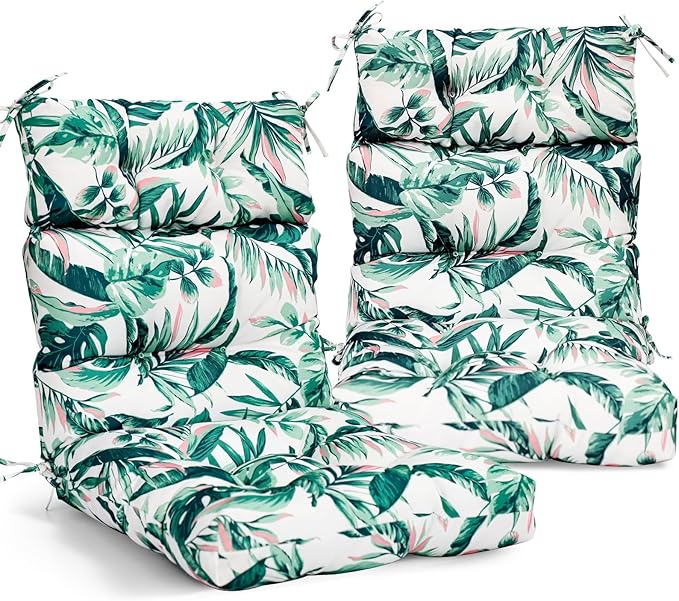 EAGLE PEAK Tufted Outdoor/Indoor High Back Patio Chair Cushions, Set of 2, 46'' x 22'', Tropic Green