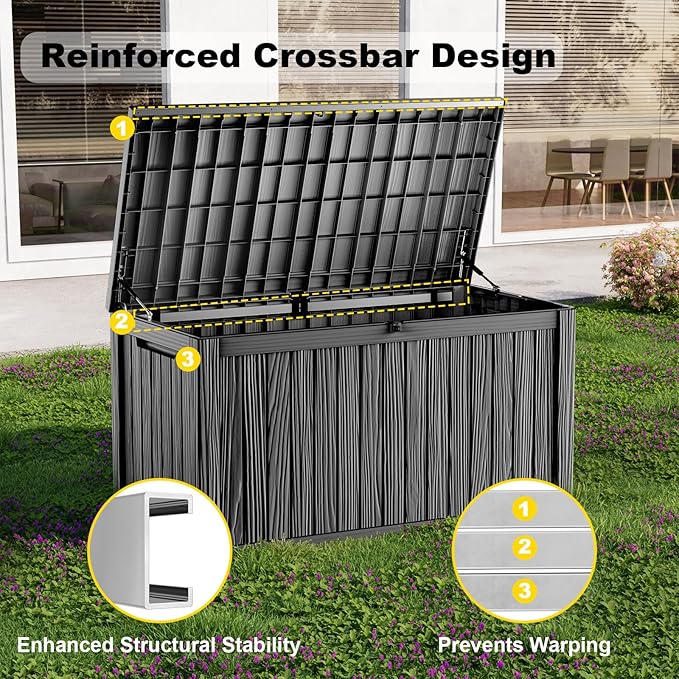 200 Gallon Deck Box Large Outdoor Storage Box for Patio Furniture,Outdoor Cushions,Garden Tools and Pool Supplies,Waterproof,Weatherproof(Black)