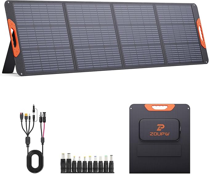 200 Watt Portable Solar Panel for Power Station,Camping Essentials, 20V Foldable Solar Charger with Solar Cable,23.5% High Efficiency IP67 Waterproof 4 Kickstands for RV Camping Gifts