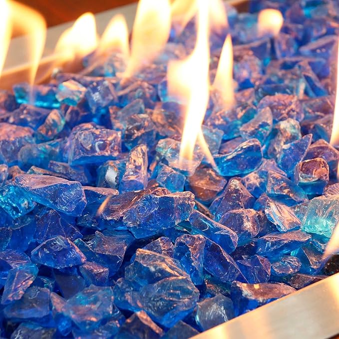 GRISUN Caribbean Blue Fire Glass for Fire Pit - 1/2 Inch Tempered Glass Rocks for Natural or Propane Fireplace, Safe for Outdoors and Indoors Firepit Glass, 10 Pounds