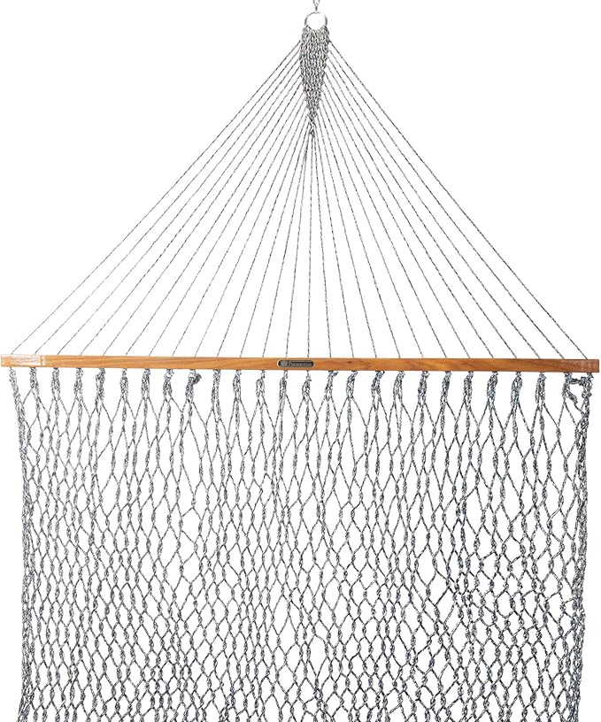 Original Pawleys Island Deluxe Navy Oatmeal Heirloom Tweed DuraCord Rope Hammock – 13 ft. x 65 in, 2-Person, 450 lb Capacity, Oak Spreader Bar, Zinc-Plated Hardware, Handcrafted in The USA