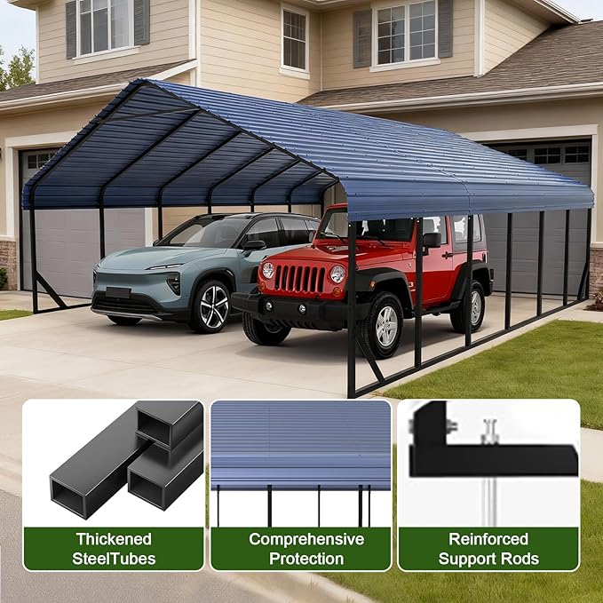 RV Metal 20x30FT Carport Canopy Heavy Duty Carports Kits for Garage,Aluminum Car Ports with Steel Shelter Frame Cover for 3 Car or Boats