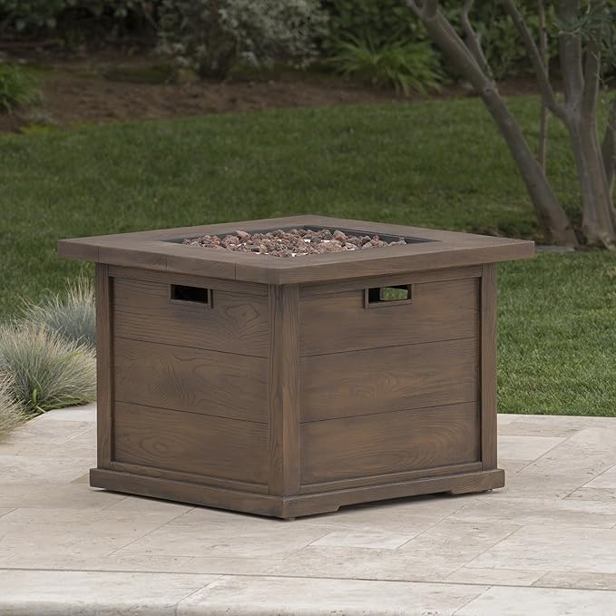 Outdoor Propane Fire Pit Table for Outside Patio, 32 Inch MGO Fire Pit Table, Square Gas Fire Pit for Garden, Poolside, Backyard, 40,000 BTU, Tank Inside, Dark Brown