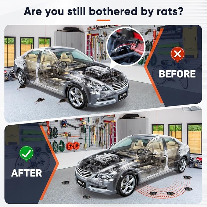 Rodent Repellent for Car Engines, 2 Pack Mice Deterrent for Cars Mouse Repellent Ultrasonic Outdoor, Variable Frequency Ultrasonic&LED Strobe Lights, Keep Mice Out of Car Engines, Rooms, Indoors