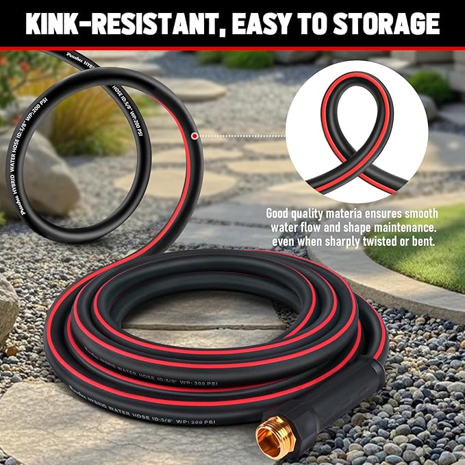 Garden Hose 75ft x 5/8", NON-EXPANDABLE Heavy Duty Premium Flexible Water Hose, No Kink, Leakproof, Lightweight Hybrid Hose with Male to Female Fittings for Household&Backyard