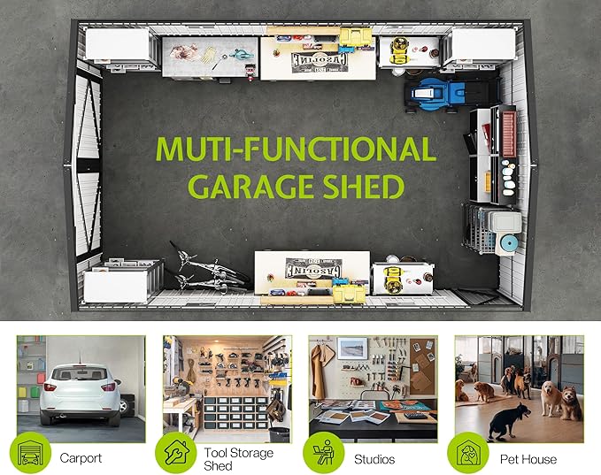 Jocisland 10.1x20.7x7.3 FT Heavy Duty Metal Carport, Car Canopy with 2 Lockable Doors & 4 Windows, All-Weather Car Shelter for Car, Boat, Truck, Lawn Equipment, Dark Gray