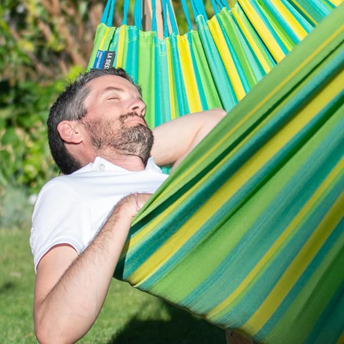 La Siesta Large Double Brisa Classic Hammock - Outdoor & Indoor Hammock Swing, Handmade, Weather & Tear Resistant, Lime