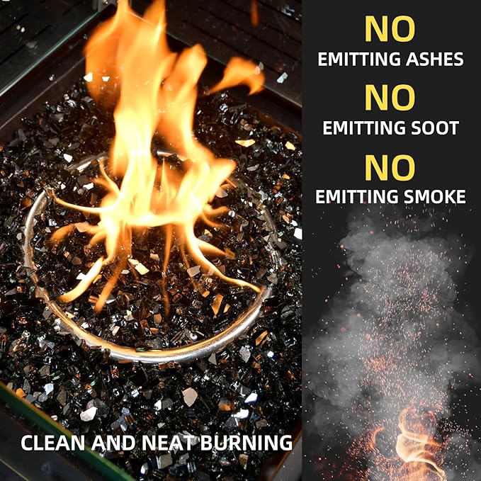 GasSaf 1/4 Inch Fire Glass Reflective Tempered Fireglass Cut Crushed FireGlass for Fire Pit, Fireplace, Replaces Existing Gas Logs & Lava Rocks (20 Pound)(Black Reflective)