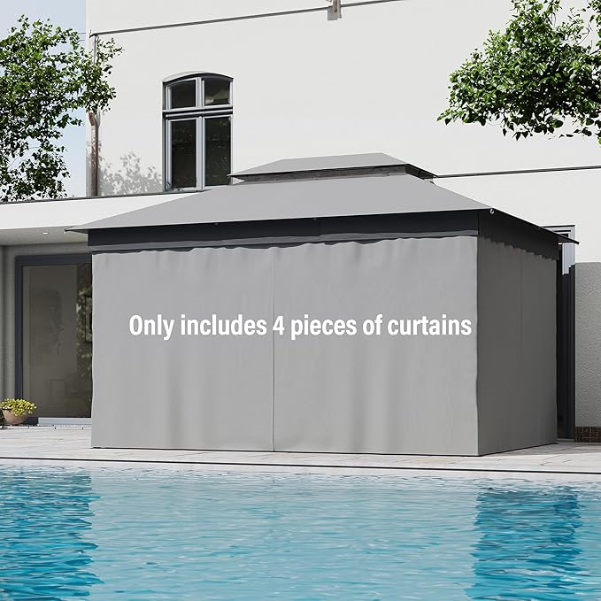 LAUSAINT HOME Gazebo Privacy Curtain 10'x13' with Zipper and 4-Panels Side Wall Universal Replacement for Backyard, Garden, Lawn, Smoke Gray