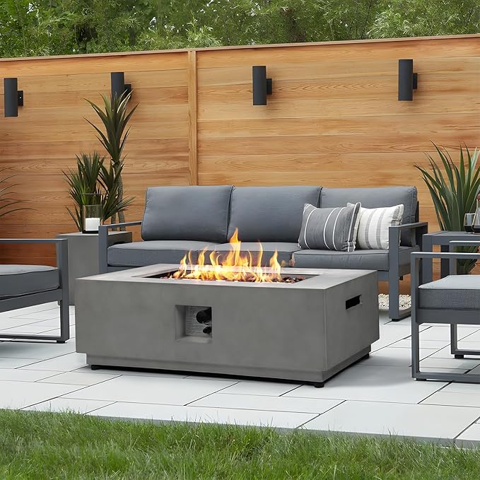 42 Inch Propane Fire Pit Table w/Tank Cover Table, Modern Gas Fire Pits for Outside Patio, CSA Certified Ignition Systems Firepit, 50,000 BTU Outdoor Fire Table for Patio Backyard Deck