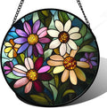 CRISGIF Stained Glass Window Hanging - Colorful Daisies Suncatcher for Door Garden Patio Retro Flower Sun Catchers Decor Christmas Mother's Day Birthday Gifts for Women Mom Nana Aunt Friend 11.8 in