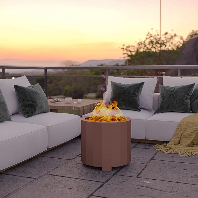 Flash Furniture Titus Commercial Grade Wood Burning Smokeless Outdoor Firepit - Bronze Finish - 19.5 inches - Portable - Waterproof Cover