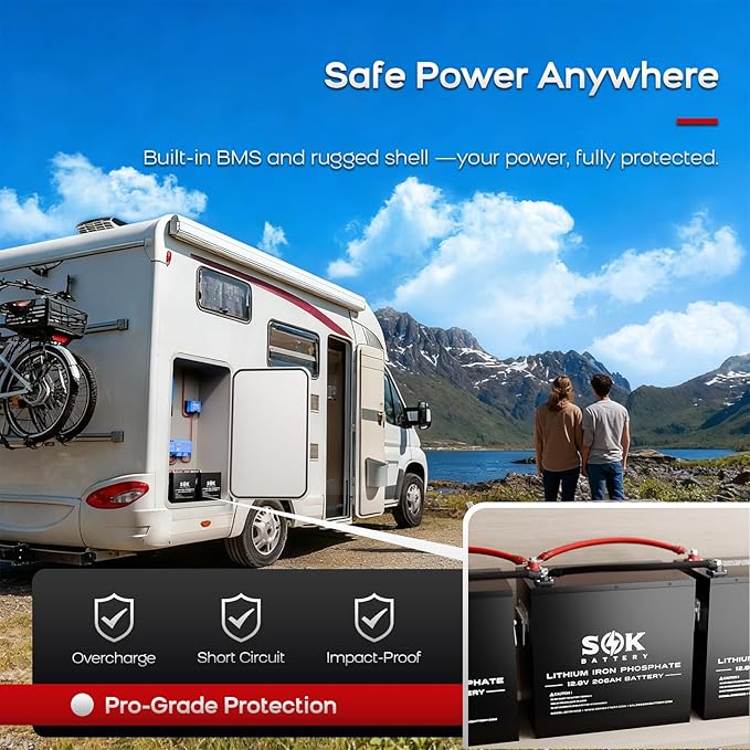 SOK Battery 12V 206Ah LiFePO4 Lithium Battery Deep Cycle Lithium Iron Phosphate Battery with Low-Temp Protection & Built-in Heater Suitable for RV and Solar & Wind Off-Grid Use