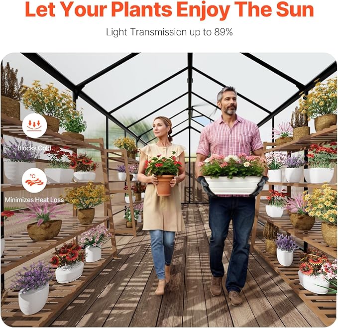 VEVOR Polycarbonate Greenhouse, 8 x 14 Ft, Outdoor Greenhouse with 2 Vent Windows, Pavilion Styled with Hinged Door, Aluminum Large Walk-in Greenhouse Kit for Outside Garden Backyard